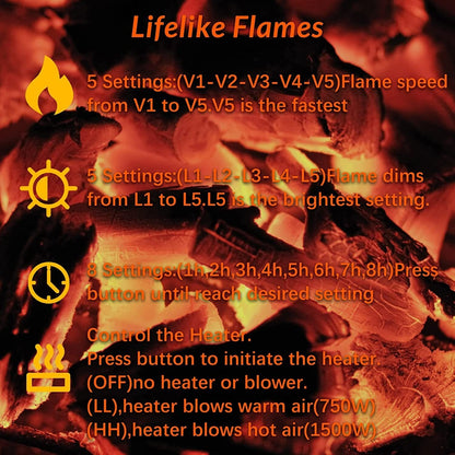 Camino elettrico BOSSIN 43 con mensola, inserto per camino elettrico da 23 pollici, mobile porta TV indipendente con camino in legno