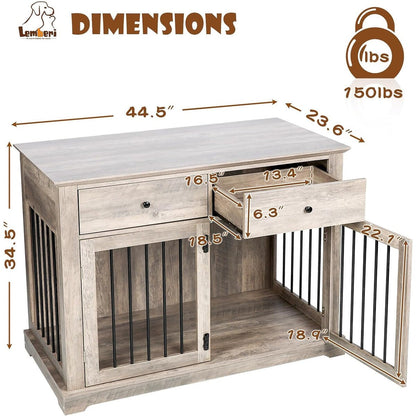 BOSSIN - Cuccia per cani di grandi dimensioni da 44 pollici, tavolino in legno con cassetti portaoggetti, cuccia decorativa per animali domestici