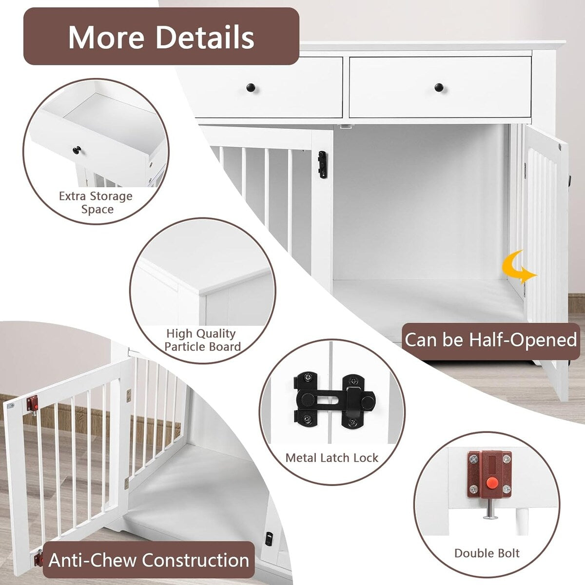 BOSSIN - Cuccia per cani di grandi dimensioni da 44 pollici, tavolino in legno con cassetti portaoggetti, cuccia decorativa per animali domestici