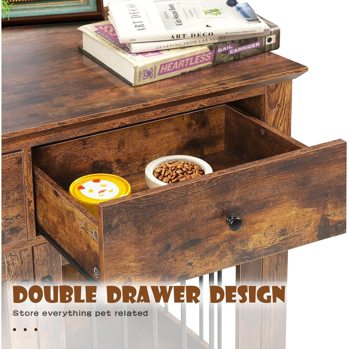 BOSSIN - Cuccia per cani di grandi dimensioni da 44 pollici, tavolino in legno con cassetti portaoggetti, cuccia decorativa per animali domestici