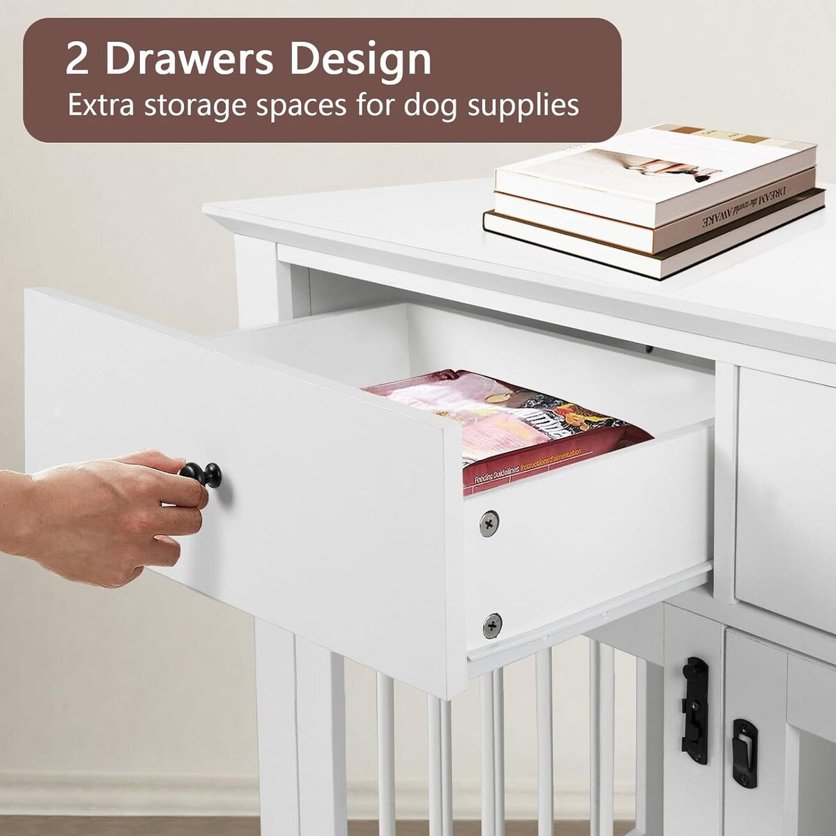 BOSSIN - Cuccia per cani di grandi dimensioni da 44 pollici, tavolino in legno con cassetti portaoggetti, cuccia decorativa per animali domestici