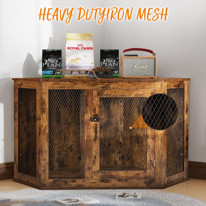 BOSSIN Cuccia angolare per cani, cuccia in legno per cani da 44/52 pollici con rete, cuccia decorativa in legno per uso interno