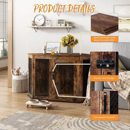 BOSSIN Cuccia angolare per cani, cuccia in legno per cani da 44/52 pollici con rete, cuccia decorativa in legno per uso interno