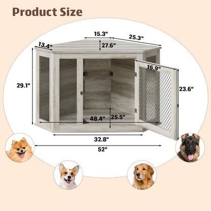 BOSSIN Cuccia angolare per cani, cuccia in legno per cani da 44/52 pollici con rete, cuccia decorativa in legno per uso interno