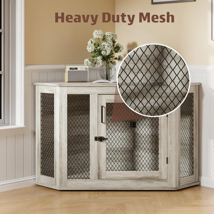 BOSSIN Cuccia angolare per cani, cuccia in legno per cani da 44/52 pollici con rete, cuccia decorativa in legno per uso interno