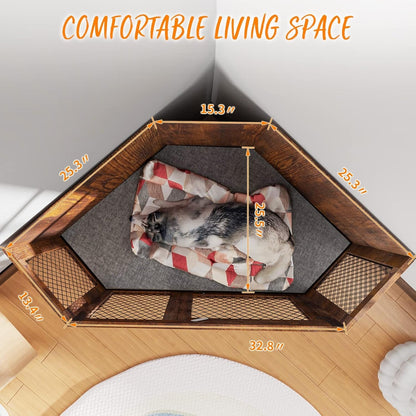 BOSSIN Cuccia angolare per cani, cuccia in legno per cani da 44/52 pollici con rete, cuccia decorativa in legno per uso interno