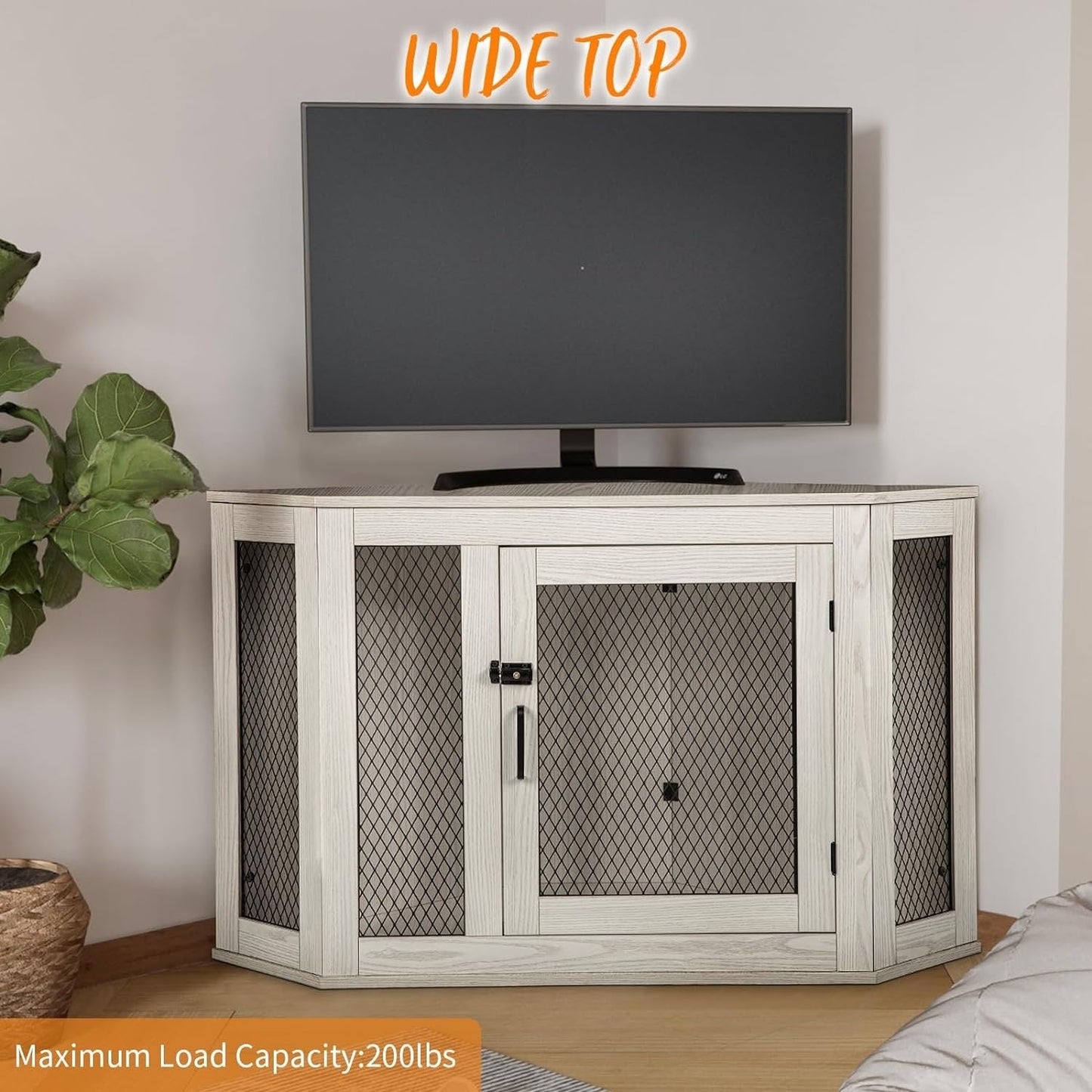 BOSSIN Cuccia angolare per cani, cuccia in legno per cani da 44/52 pollici con rete, cuccia decorativa in legno per uso interno