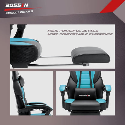 Sedia da gioco BOSSIN Racing Style, sedia da gioco alta e robusta da 300 libbre, sedia per computer con schienale alto