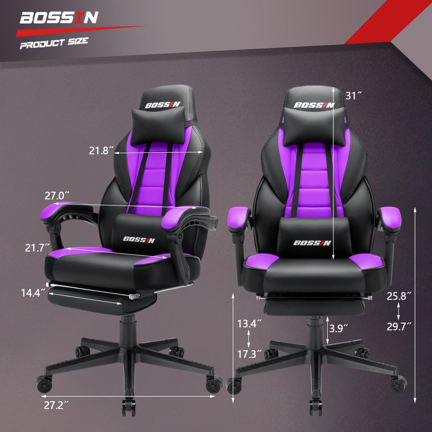 Sedia da gioco BOSSIN Racing Style, sedia da gioco alta e robusta da 300 libbre, sedia per computer con schienale alto
