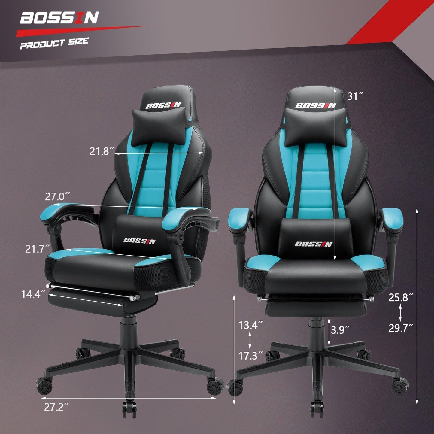 Sedia da gioco BOSSIN Racing Style, sedia da gioco alta e robusta da 300 libbre, sedia per computer con schienale alto