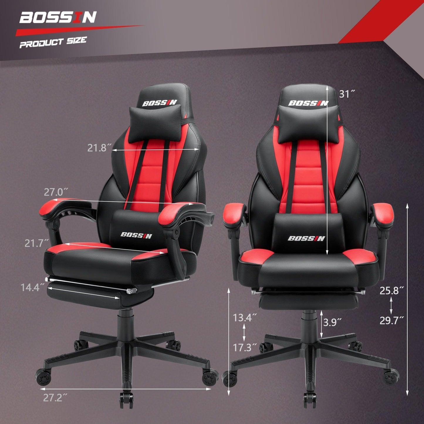 Sedia da gioco BOSSIN Racing Style, sedia da gioco alta e robusta da 300 libbre, sedia per computer con schienale alto