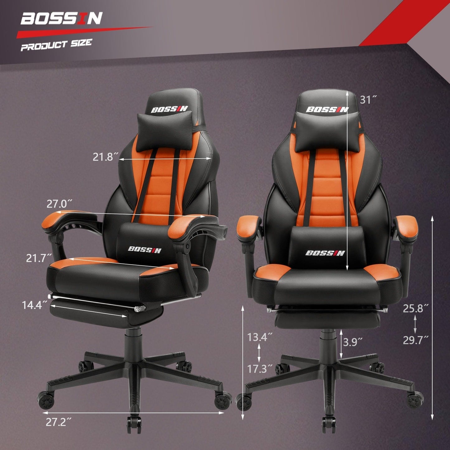 Sedia da gioco BOSSIN Racing Style, sedia da gioco alta e robusta da 300 libbre, sedia per computer con schienale alto