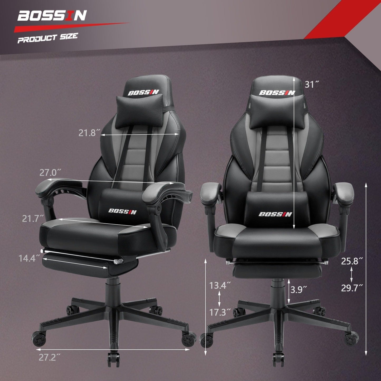 Sedia da gioco BOSSIN Racing Style, sedia da gioco alta e robusta da 300 libbre, sedia per computer con schienale alto