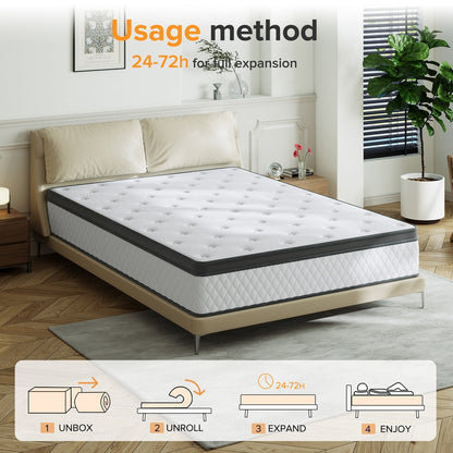 Materasso SweDrea in memory foam ibrido rigido da 12 pollici con certificazione CertiPUR-US e Oeko-TEX, dotato di molle rinforzate.