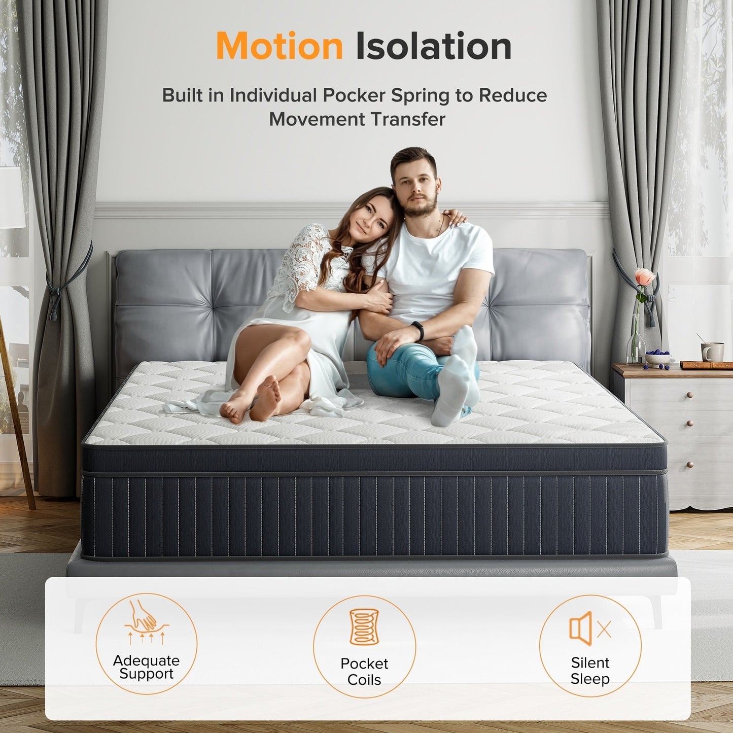 Materasso ibrido a molle insacchettate SweDrea da 12 pollici con memory foam in gel e pillow top di medie dimensioni, certificato CertiPUR-US, SGS e OEKO-TEX.
