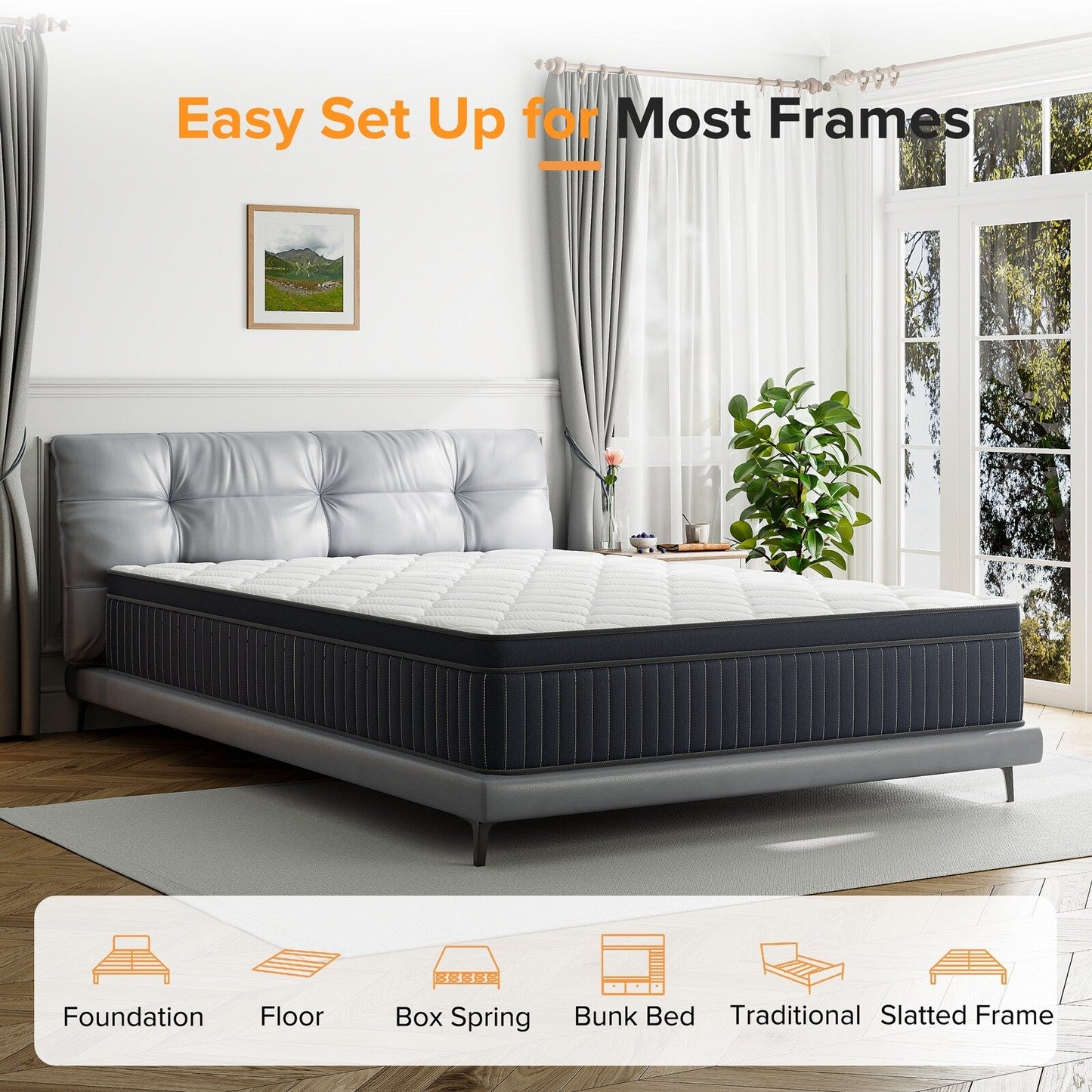 Materasso ibrido a molle insacchettate SweDrea da 12 pollici con memory foam in gel e pillow top di medie dimensioni, certificato CertiPUR-US, SGS e OEKO-TEX.