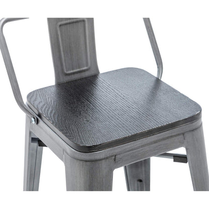 Sgabelli da bar con schienale, set di 4 sgabelli da bar in metallo industriale con seduta in legno