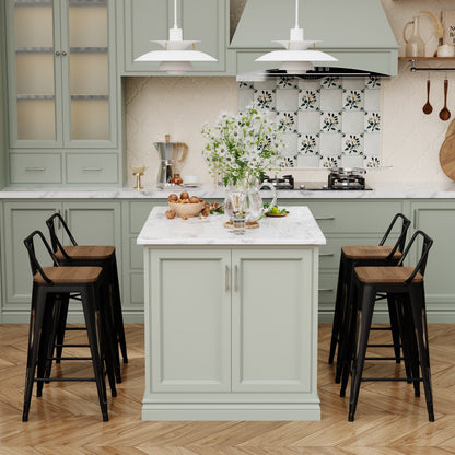 Sgabelli da bar con schienale, set di 4 sgabelli da bar in metallo industriale con seduta in legno