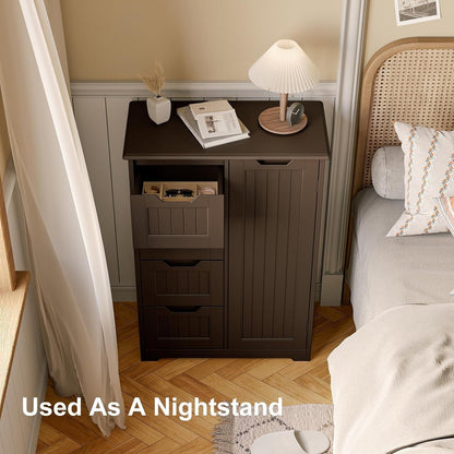 Mobiletto portaoggetti da pavimento per bagno, mobiletto portaoggetti da pavimento indipendente con 4 cassetti e ripiano regolabile