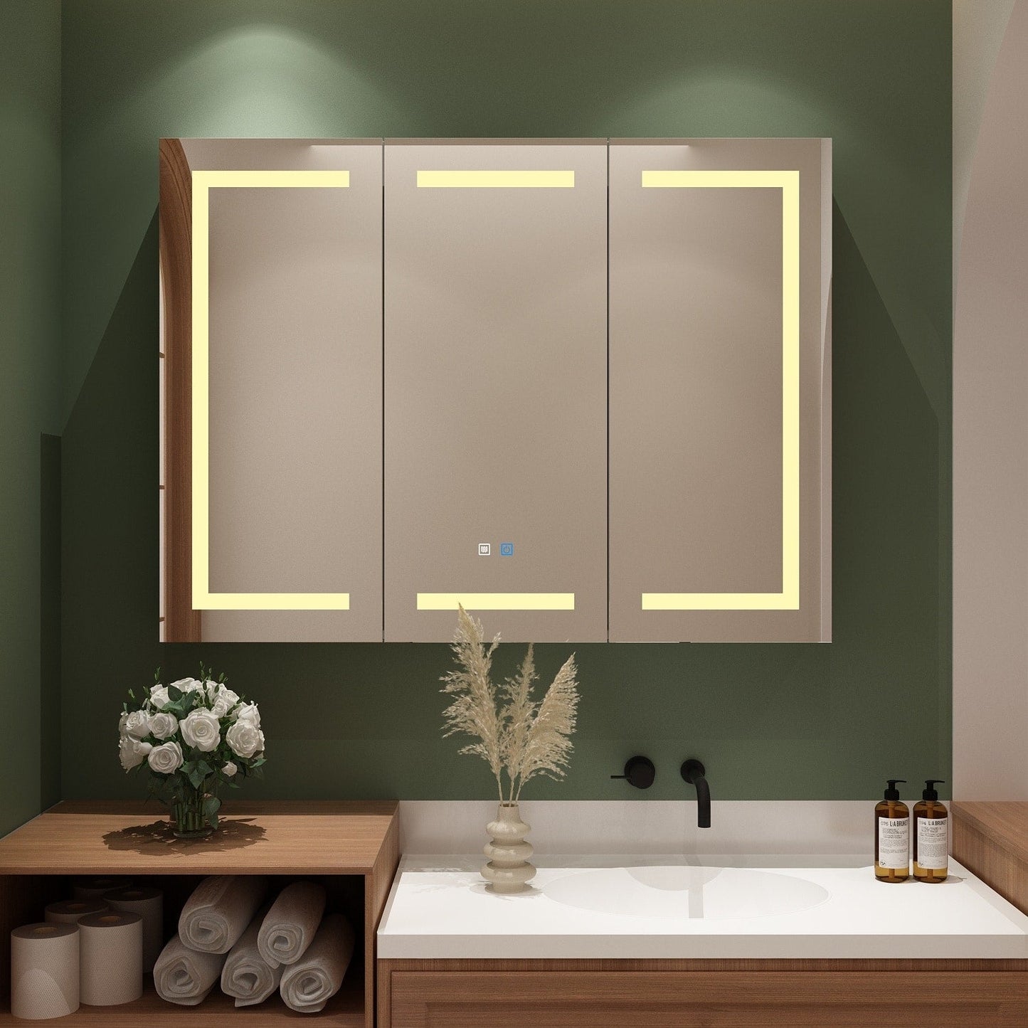 Mobiletto per medicinali da bagno con specchio LED antiappannamento 6000K, mobiletto da parete bianco