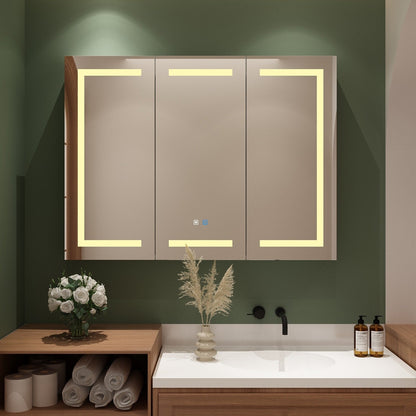 Mobiletto per medicinali da bagno con specchio LED antiappannamento 6000K, mobiletto da parete bianco
