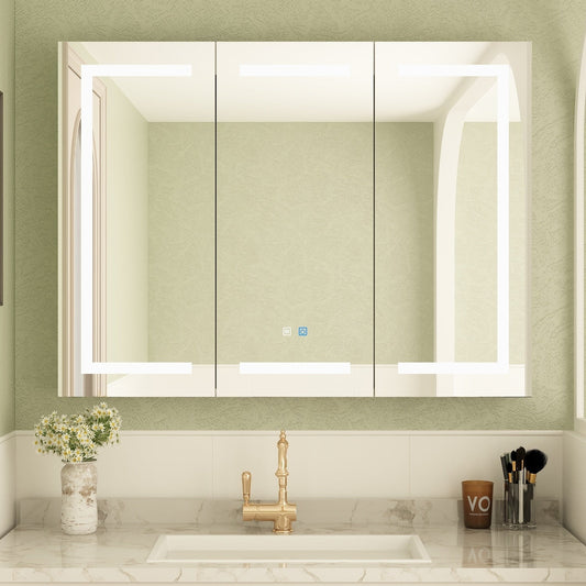 Mobiletto per medicinali da bagno con specchio LED antiappannamento 6000K, mobiletto da parete bianco