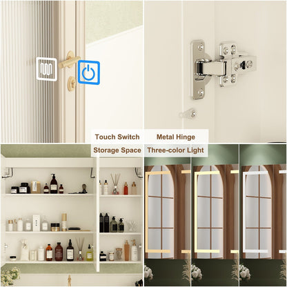 Mobiletto per medicinali da bagno con specchio LED antiappannamento 6000K, mobiletto da parete bianco