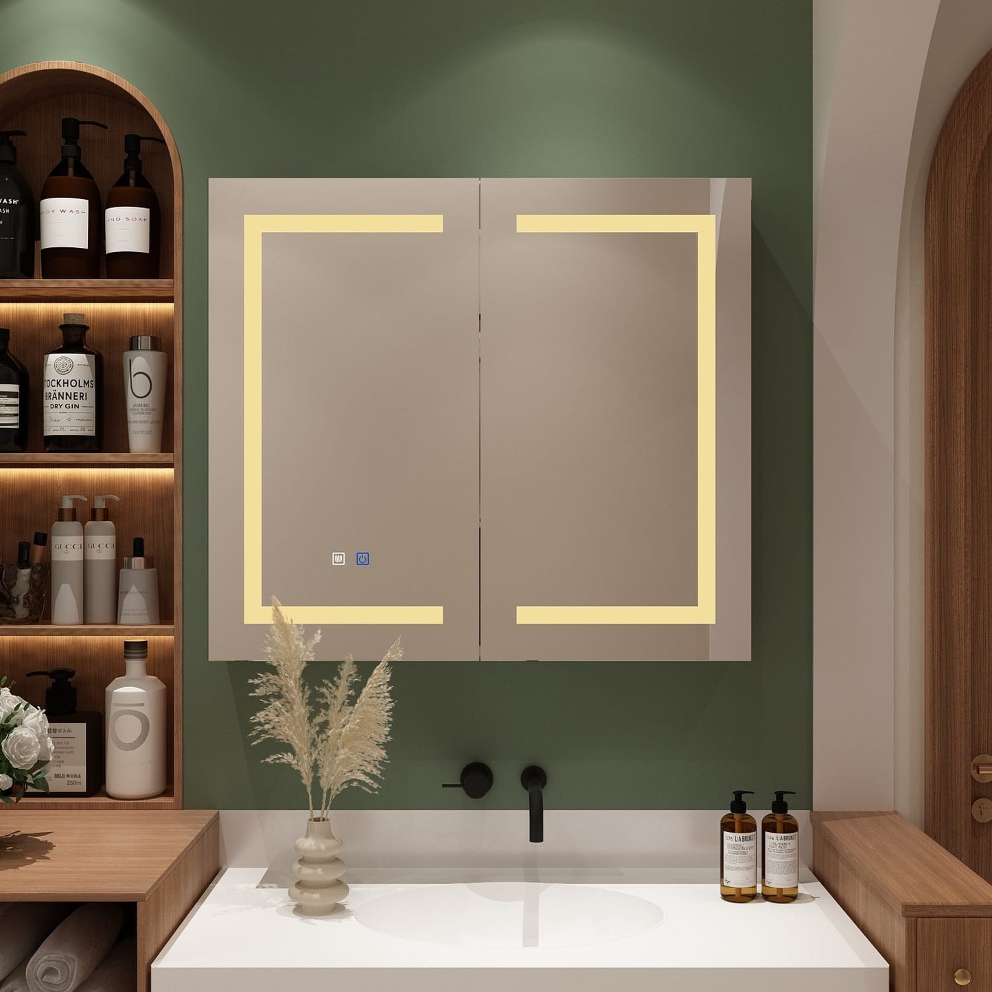 Mobiletto per medicinali da bagno con specchio LED antiappannamento 6000K, mobiletto da parete bianco