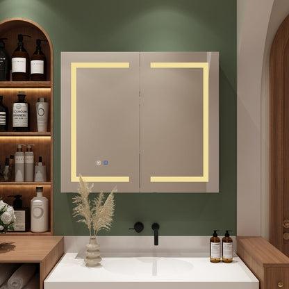 Mobiletto per medicinali da bagno con specchio LED antiappannamento 6000K, mobiletto da parete bianco