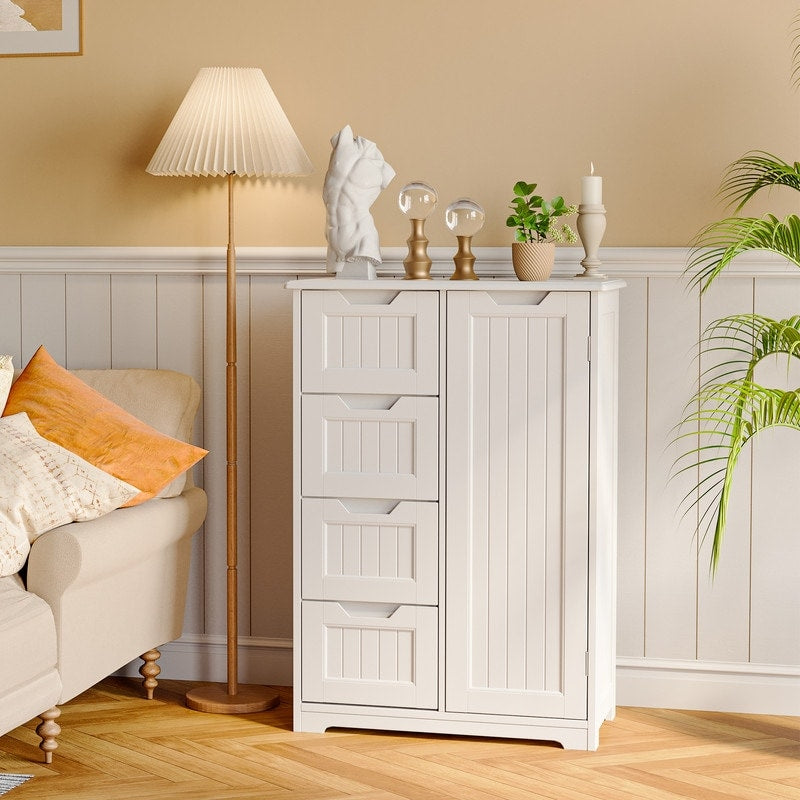 Mobiletto portaoggetti da pavimento per bagno, mobiletto portaoggetti da pavimento indipendente con 4 cassetti e ripiano regolabile