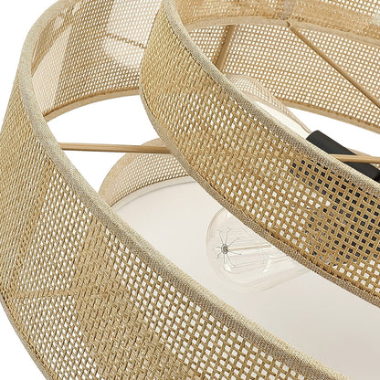 Lampadario Bayou a tamburo costiero nero a 5 luci con doppio paralume in rattan - 24''W