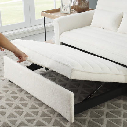 Divano letto trasformabile in divano letto Boucle beige 55.12 con schienale regolabile e 2 cuscini per la vita per il soggiorno