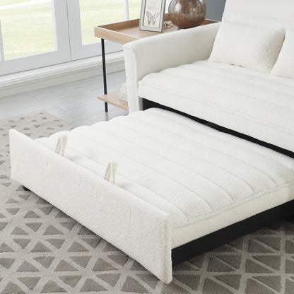 Divano letto trasformabile in divano letto Boucle beige 55.12 con schienale regolabile e 2 cuscini per la vita per il soggiorno