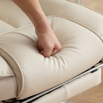 Poltrona reclinabile ergonomica da ufficio con schienale alto girevole a 360° in similpelle beige, supporto lombare, poggiapiedi, altezza regolabile