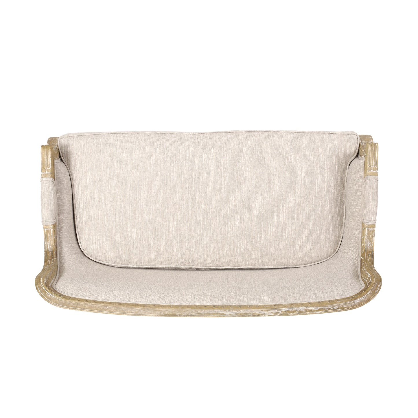 Divano a due posti in legno beige-marrone con struttura in legno di caucciù