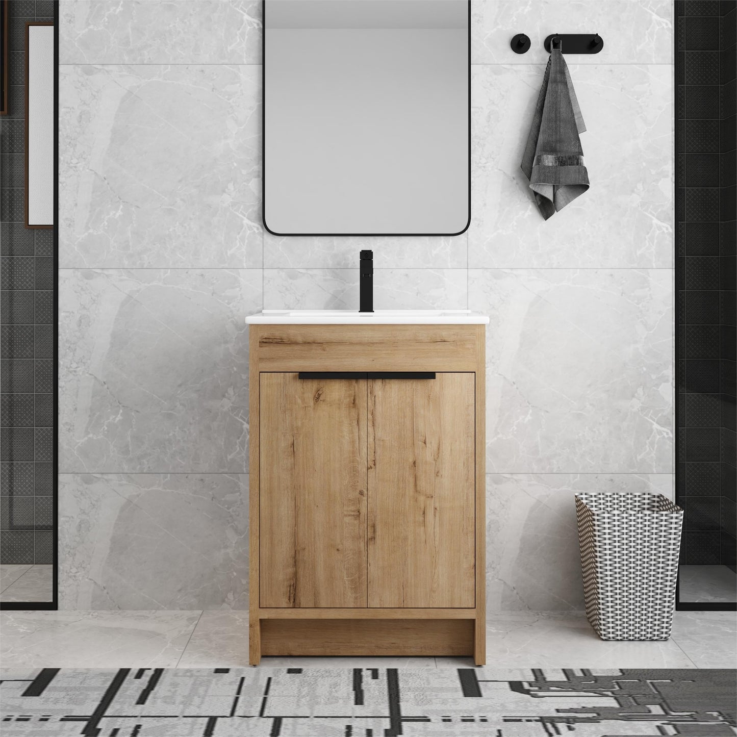 Beingnext 24/30/36 Mobile bagno con lavabo, mobile bagno indipendente con anta a chiusura ammortizzata e ripiano regolabile