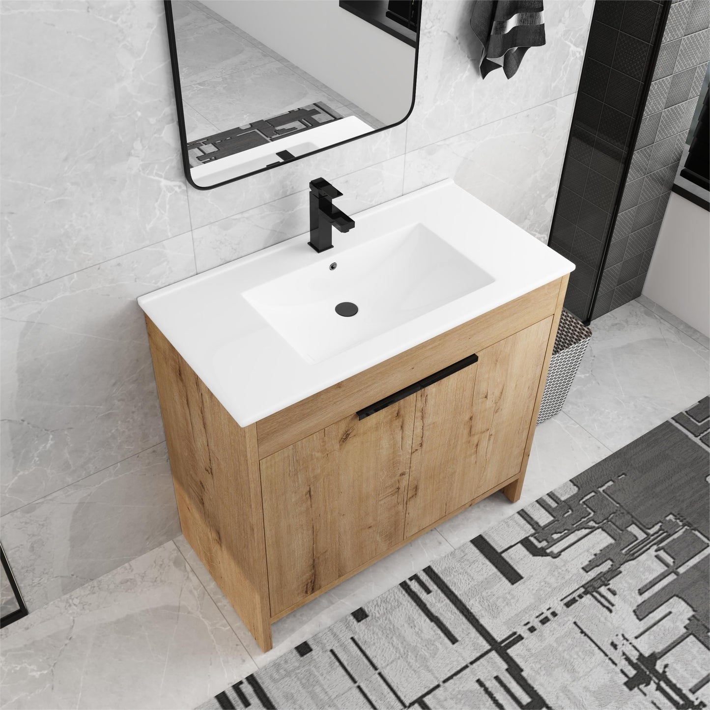 Beingnext 24/30/36 Mobile bagno con lavabo, mobile bagno indipendente con anta a chiusura ammortizzata e ripiano regolabile