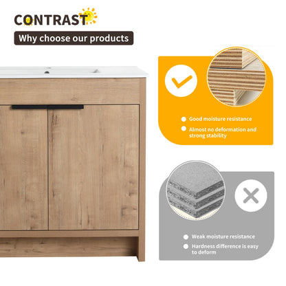 Beingnext 24/30/36 Mobile bagno con lavabo, mobile bagno indipendente con anta a chiusura ammortizzata e ripiano regolabile