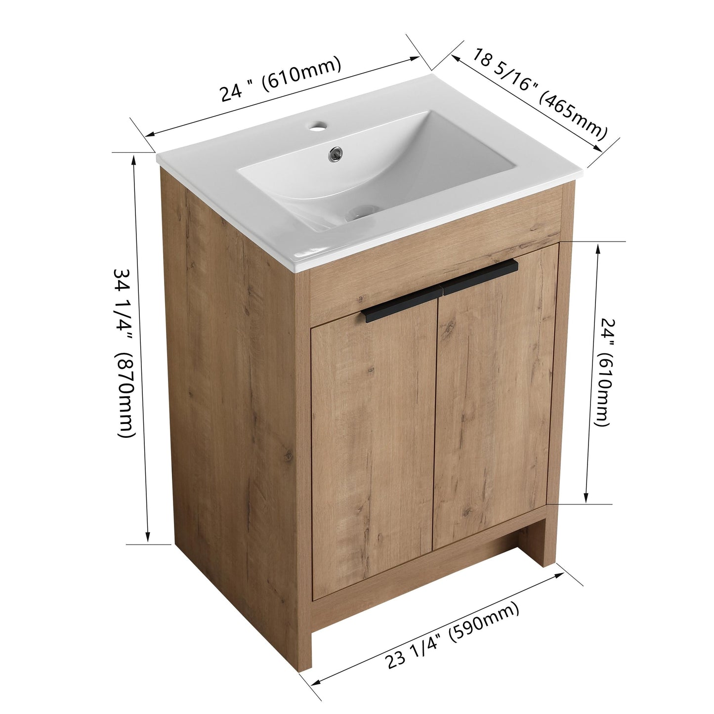 Beingnext 24/30/36 Mobile bagno con lavabo, mobile bagno indipendente con anta a chiusura ammortizzata e ripiano regolabile