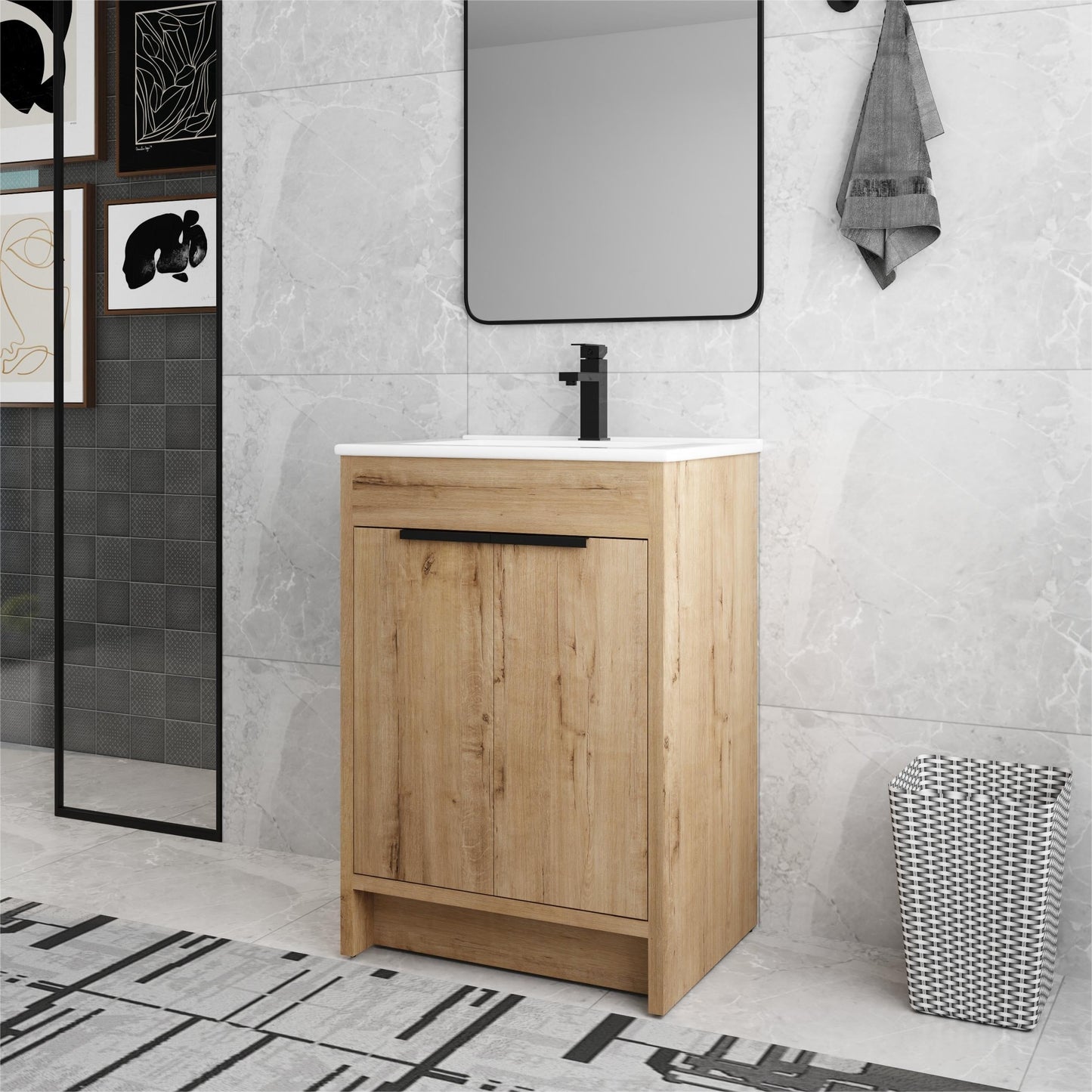 Beingnext 24/30/36 Mobile bagno con lavabo, mobile bagno indipendente con anta a chiusura ammortizzata e ripiano regolabile