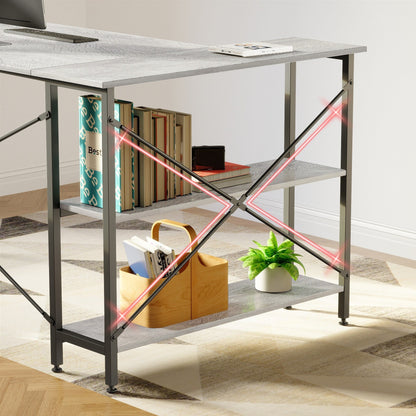 Piccola scrivania a L con ripiani portaoggetti, scrivania angolare per computer