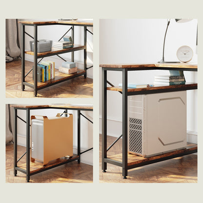 Piccola scrivania a L con ripiani portaoggetti, scrivania angolare per computer