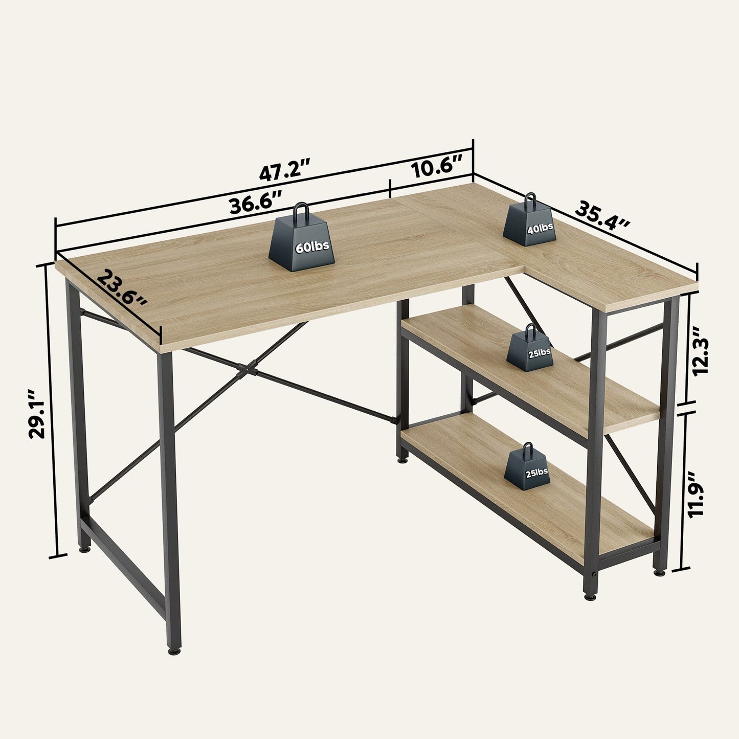 Piccola scrivania a L con ripiani portaoggetti, scrivania angolare per computer
