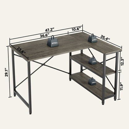 Piccola scrivania a L con ripiani portaoggetti, scrivania angolare per computer