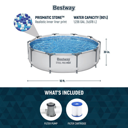 Piscina fuori terra rotonda Bestway Steel Pro MAX 10'x30 con pompa - 10 piedi x 30 pollici.