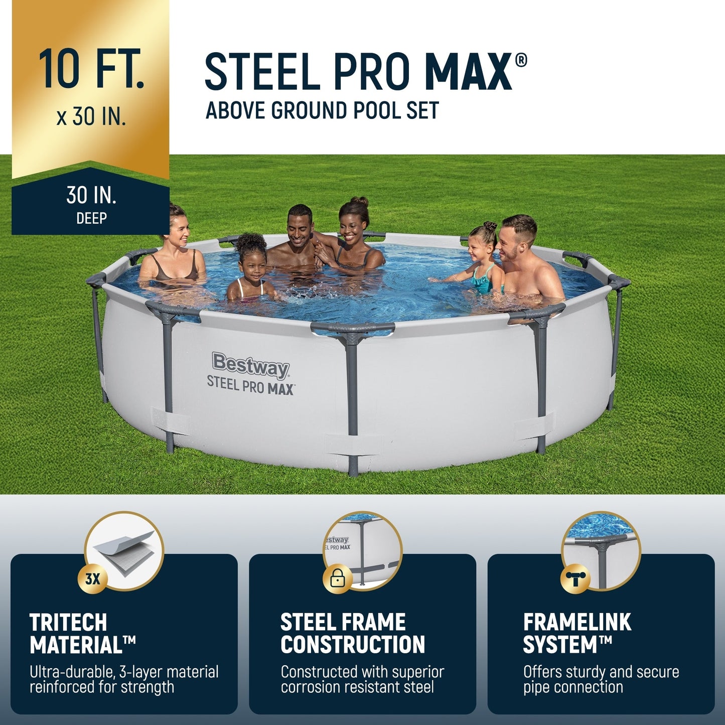 Piscina fuori terra rotonda Bestway Steel Pro MAX 10'x30 con pompa - 10 piedi x 30 pollici.