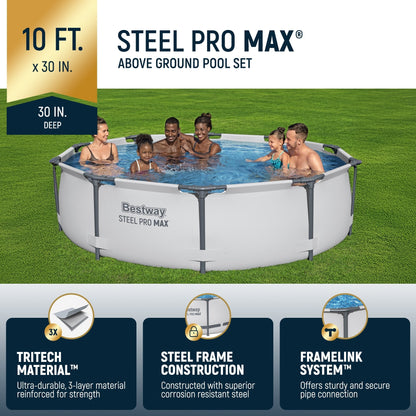 Piscina fuori terra rotonda Bestway Steel Pro MAX 10'x30 con pompa - 10 piedi x 30 pollici.