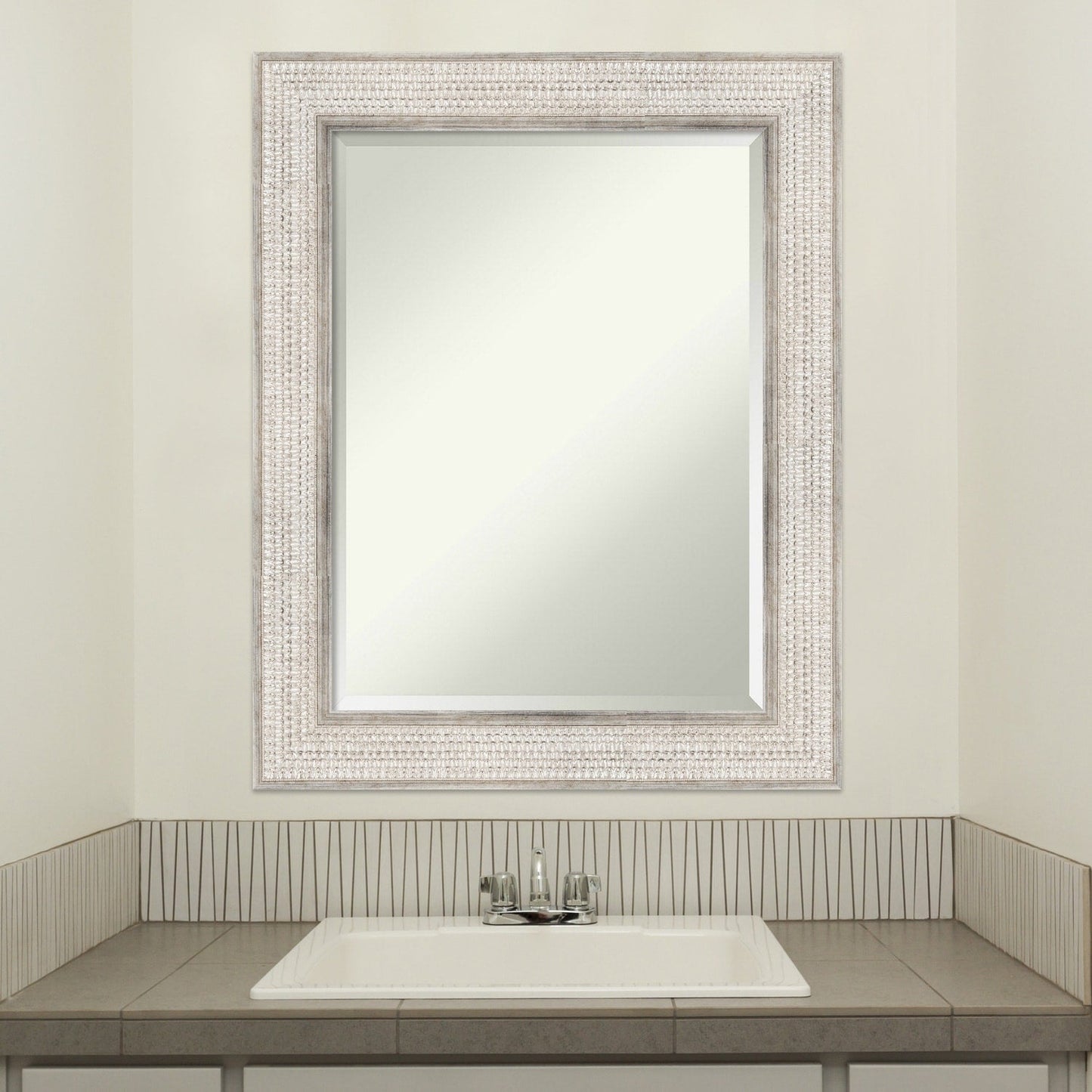 Specchio da parete per bagno in legno bisellato - Cornice Trellis Silver - Trellis Silver