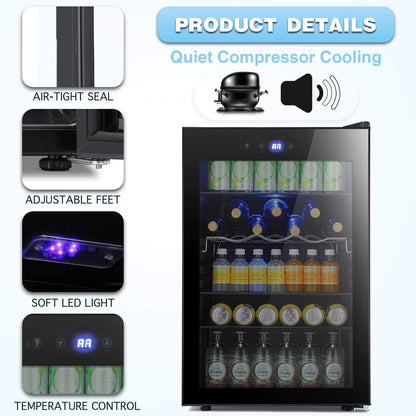 Cantinetta frigo da 4,4 piedi cubi con luci LED e pulsanti touch, ripiani rimovibili, meno di 38 dB