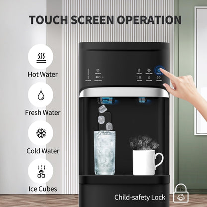 Distributori di acqua calda e fredda 3 in 1 neri con fabbricatore di ghiaccio